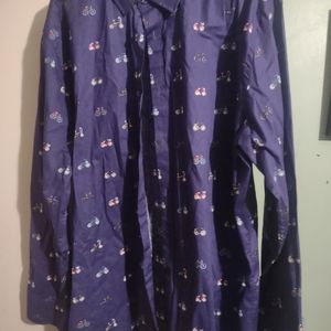 Men's Nicole Miller Studio blue long sleeve button up shirt With Bicycle Print